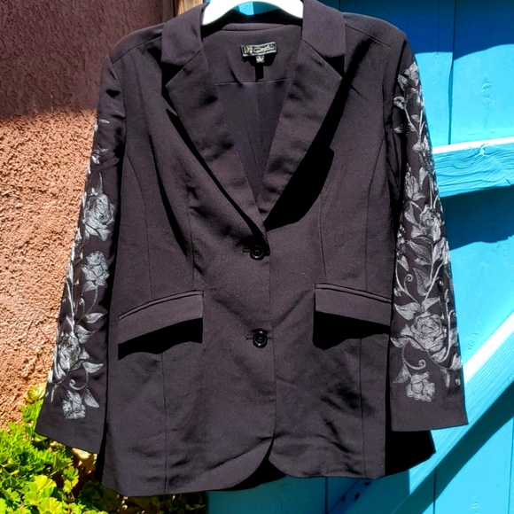 DG2 by Diane Gilman Jackets & Blazers - Black Suit/Blazer/Jacket w Rose Embroder Sleeves